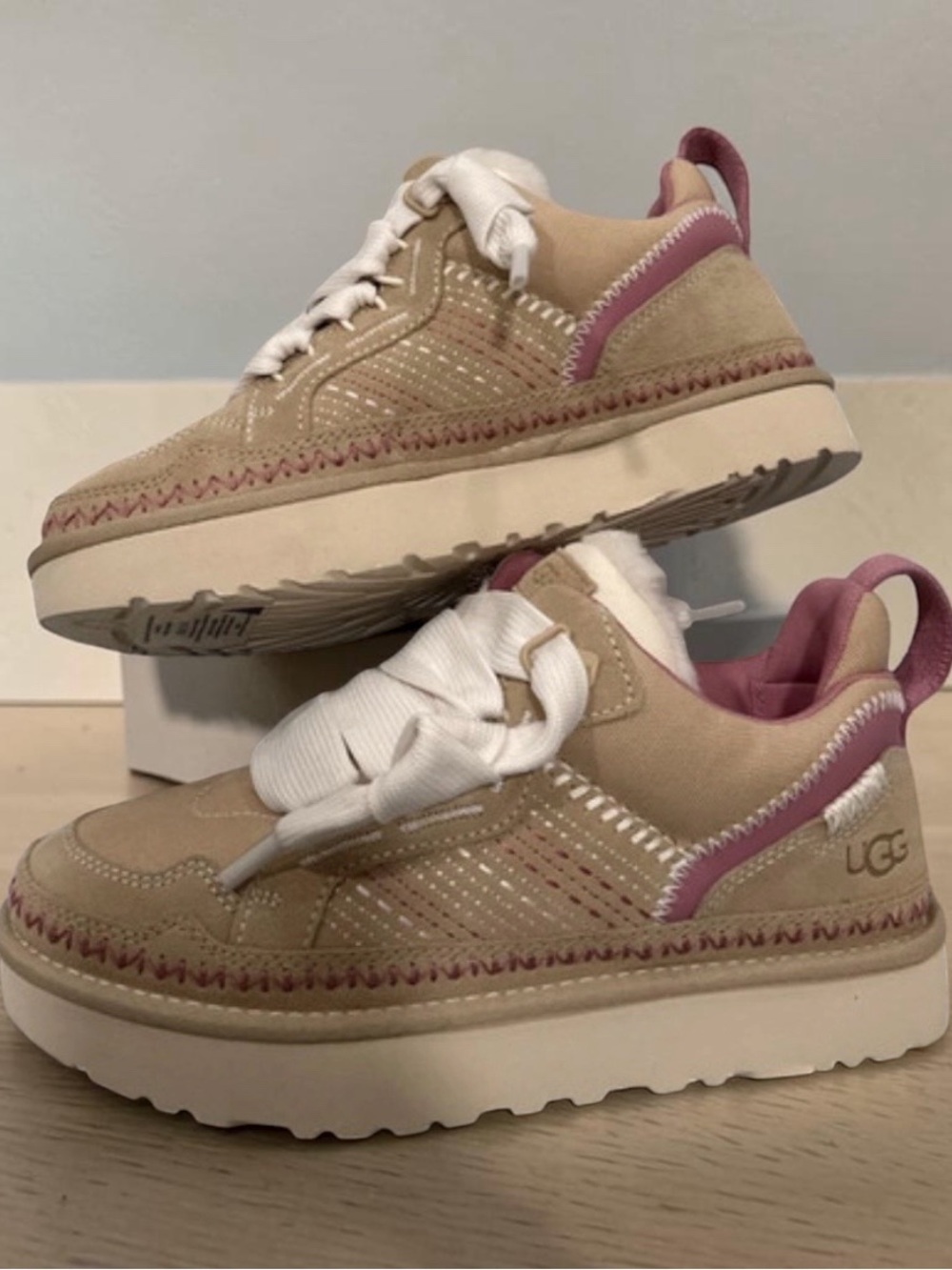 UGG Sand Suede Platform Sneakers with Shearling Trim